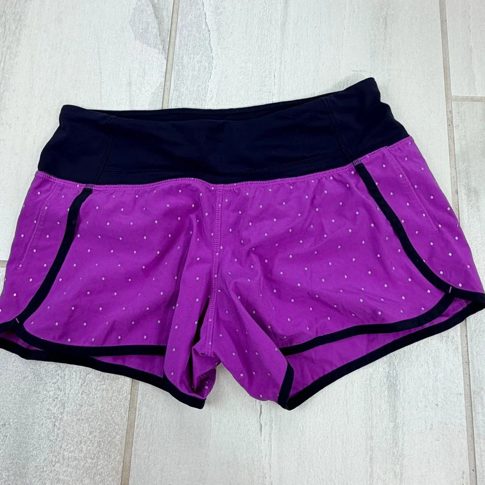 Lululemon Speed Up Shorts Purple Reflective Diamond Dot Black Trim Size 4